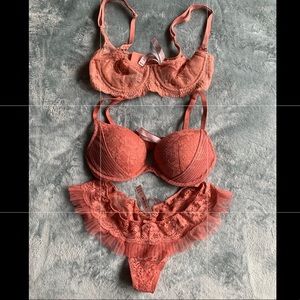 Victoria Secret Coral Lingerie Bra and Panty Set